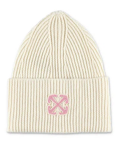 Off-white Arrow Beanie In Ivory Pinik