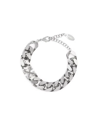 Off-white Arrow Chain Textured Bracelet In Silver