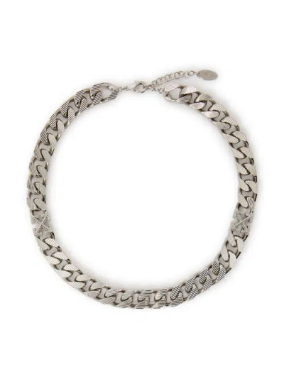 Off-white Arrow Chain Textured Necklace In Silver