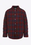 Off-white Long-sleeve Button-up Shirt With Plaid Pattern In Burgundy