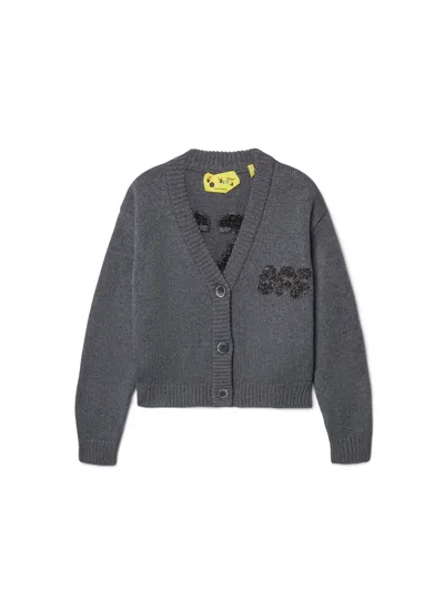 Off-white Kids' Arrow Chunky Knit Cardigan In Gray