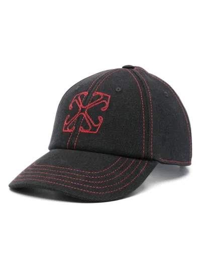 Off-white Arrow Denim Baseball Cap In Vintage Black/high Risk Red