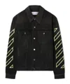 Off-white Diagonal Arrow Outline Embroidered Denim Skate Jacket In Black
