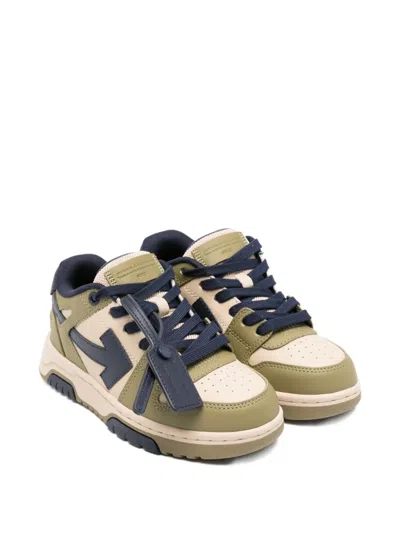 Off-white Kids' Arrow-detail Leather Sneakers In Green