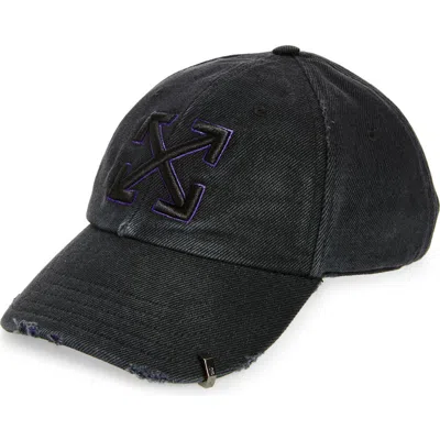 Off-white Arrow Distressed Denim Baseball Cap In Black