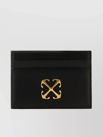 Off-white Arrow Embellished Leather Card Holder In Black