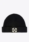 Off-white Arrow Embroidered Beanie In Black