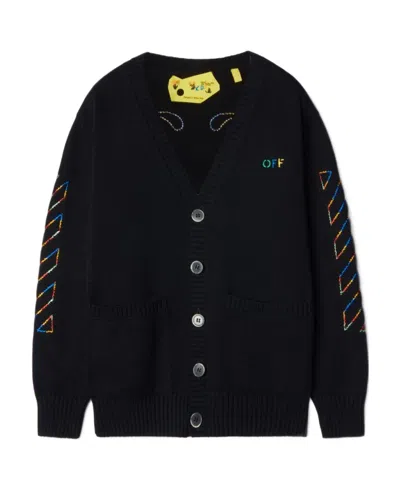 Off-white Kids' Arrow-embroidered Cotton Cardigan In Black