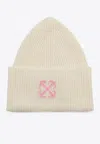 Off-white Arrow Embroidered Wool Beanie In White