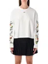 Off-white Arrow Flower Cropped Crew Neck Logo Sweatshirt In White