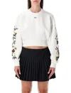 Off-white Arrow Flower Cropped Crew Neck Logo Sweatshirt In White