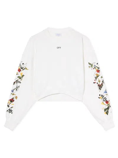 Off-white Arrow Flower Cropped Crew Neck Logo Sweatshirt In White