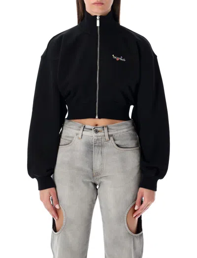 OFF-WHITE OFF-WHITE BLACK CROP ZIP FLEECE WITH ARROW GLASS PRINT