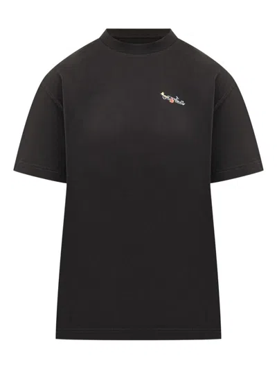 Off-white Arrow Glass Flower Cotton T-shirt In Black