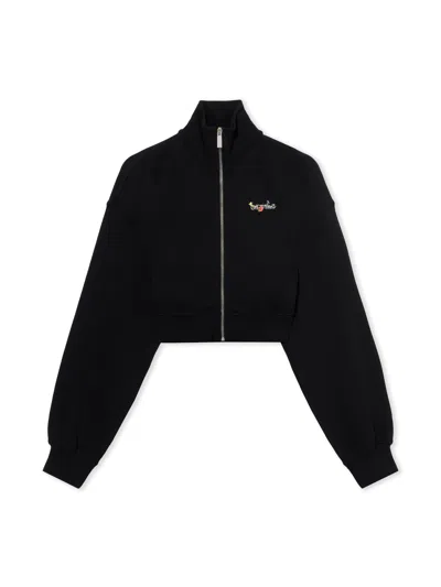 Off-white Arrow Glass Flower Crop Zipup In Black