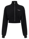 Off-white Floral Print Cropped Sweatshirt With High Collar In Black