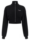 Off-white Floral Print Cropped Sweatshirt With High Collar In Black