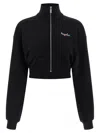 Off-white Floral Print Cropped Sweatshirt With High Collar In Black
