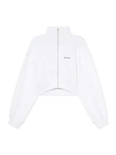 Off-white Arrow Glowing Flower Crop Zip Jacket In White