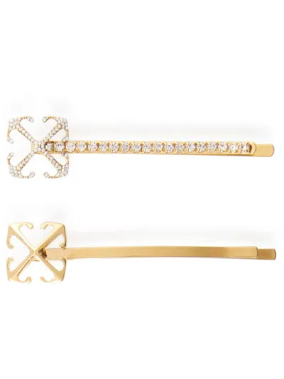 Off-white Arrow Hair Clip (set Of Two) In Gold