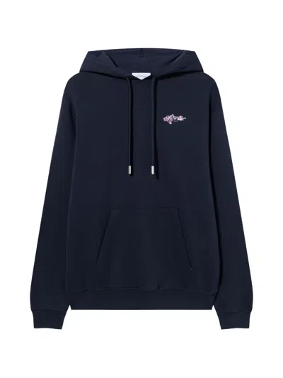 Off-white Cotton Sweatshirt With Watercolor Arrow Motif And Adjustable Hood In Black