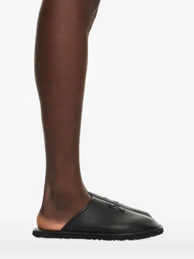 Off-white Arrow Leather Slippers In Black