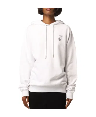 Off-white Arrow Logo Cotton Hoodie In White
