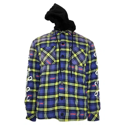 Off-white Arrow Logo Plaid Shirt Jacket In Blue And Yellow Cotton