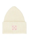 Off-white Arrow Embroidered Wool Beanie In Ivory