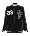 Off-white Nylon Varsity Jacket With Frontal Logo Patch In Black