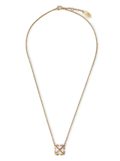 Off-white Enamel Arrow Necklace In Gold