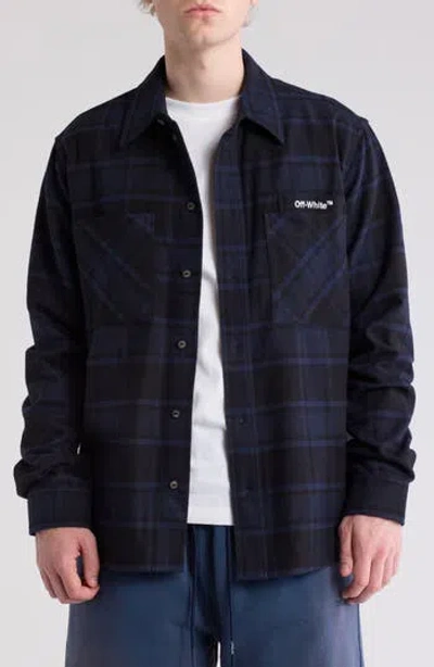 Off-white Arrow Outline Embroidered Flannel Shirt In Black