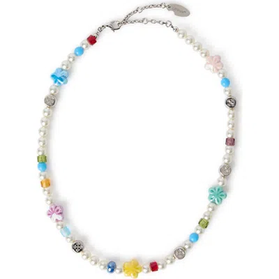 Off-white Arrow Pearl & Beads Necklace In Multi
