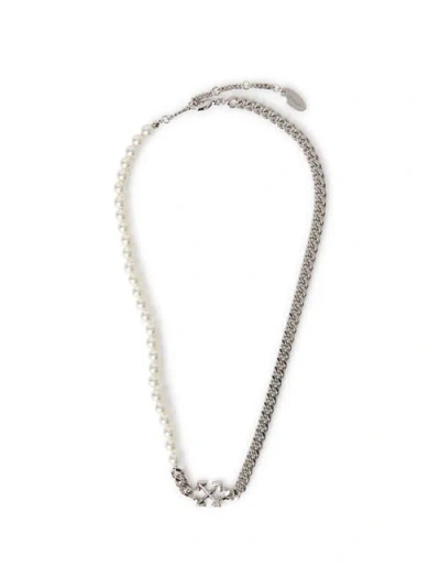 Off-white Arrow Pearl Chain Neckalce In Metallic