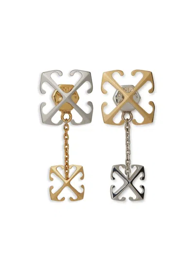 Off-white Bicolor Arrow Pendant Earrings In Gold