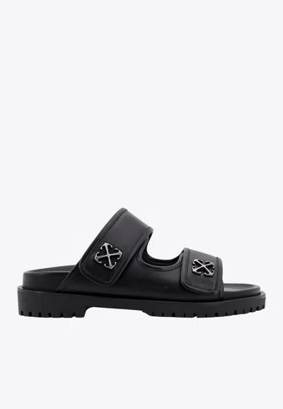Off-white Arrows Plaque Leather Sandals In Black