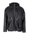 Off-white Arrow Multi-pocket Leather Zip Jacket In Black
