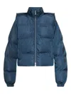 Off-white Cropped Hooded Puffer Jacket With High Collar In Blue