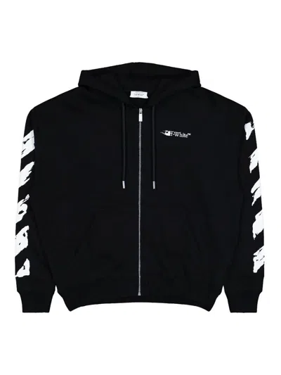 Off-white Arrow-print Zip-up Hoodie In Black