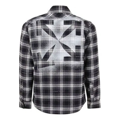 Off-white Arrow Printing Plaid Long Sleeves Shirt Black In Gray