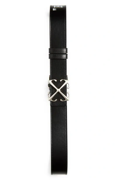 Off-white Arrow Quote Leather Belt In Black - White