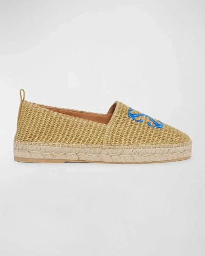 Off-white Arrow Raffia Espadrille Loafers In Green Navy