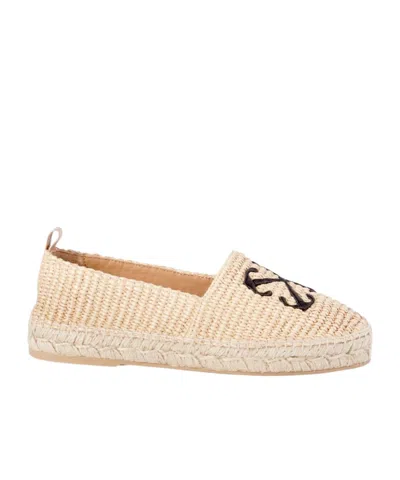 Off-white Arrow Raffia Espadrilles In Nude