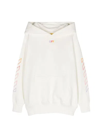Off-white Kids' Diag-stripe-print Cotton Hoodie In White