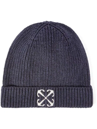 Off-white Kids' Arrow Ribbed Beanie In Black