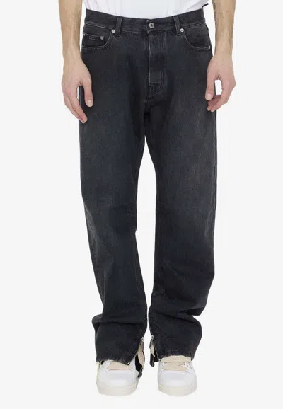 Off-white Skate Straight Denim Jeans Zip Ankles In Negro