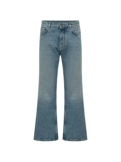 Off-white Logo Printed Straight Leg Jeans In Blue