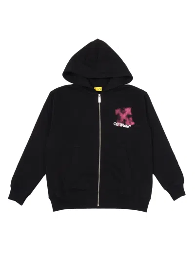 OFF-WHITE ARROW SPRAY HOODIE ZIP UP BLACK - FUCHSI