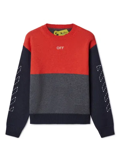 Off-white Kids' Color Block Arrow Stitched Crewneck In Green