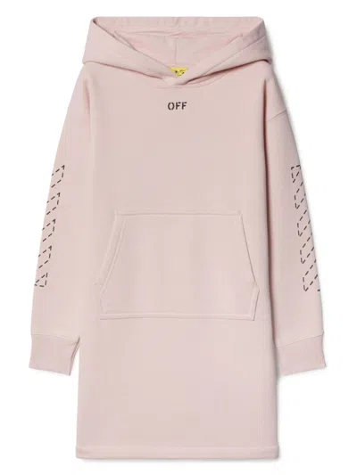 Off-white Kids' Arrow Stitched Cotton Hoodie Dress In Pink